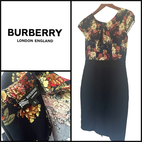 Burberry Black Dress with Navy Floral Top Size L - Picture 1 of 6